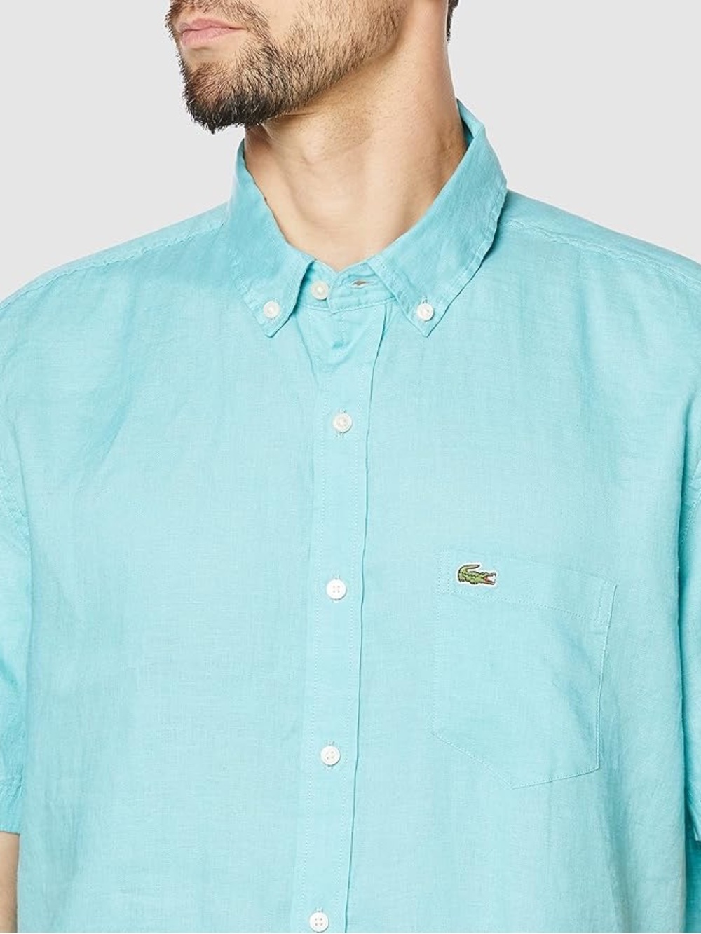 Lacoste Men's Casual Button-Down Shirt in Light Teal